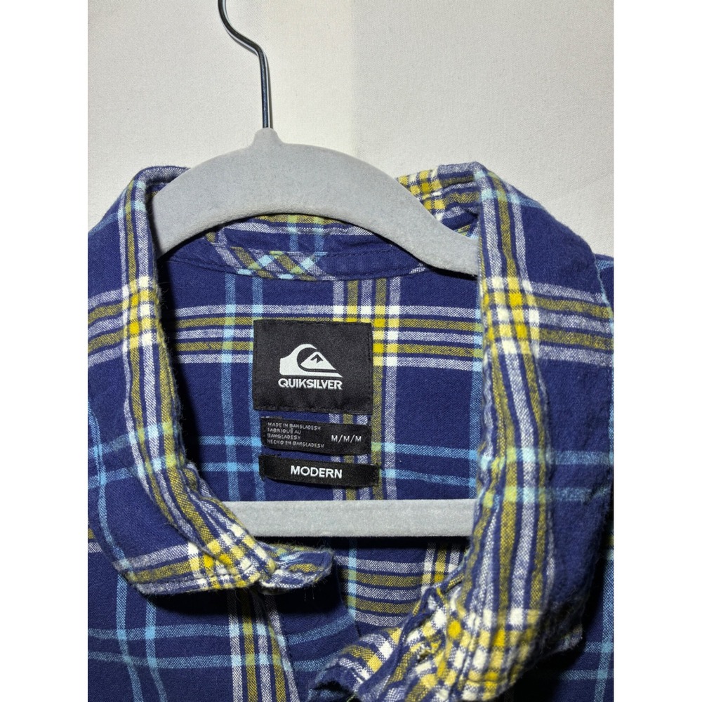 Quiksilver Mens Blue Yellow Plaid Flannel Button Down Shirt Modern M EQYWT03232 - Picture 5 of 7